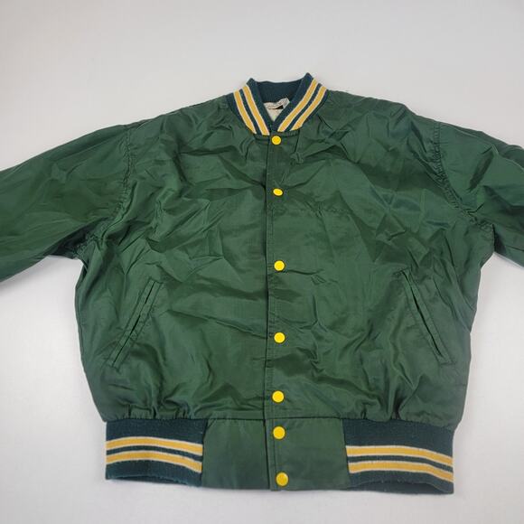 Vintage 90s West Wind Varsity Bomber Satin Jacket Mens L Greenbay Packer Colors - Picture 2 of 11